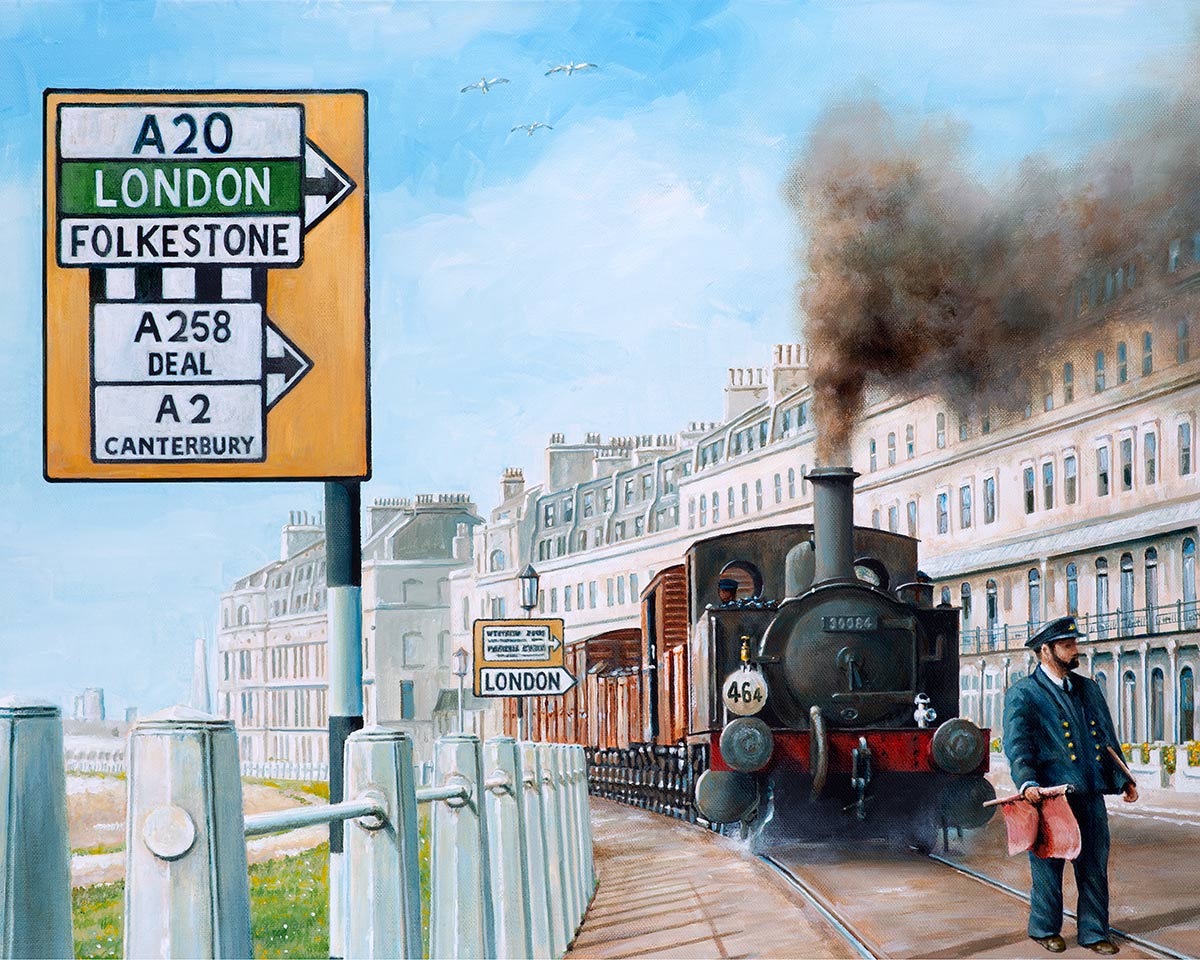 Dover 1955. Goods train heads to the Eastern Dock along Marine Terrace.