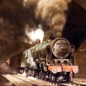 Royal Scot locomotive leaving Liverpool, seen in Edge Hill cutting 1955.