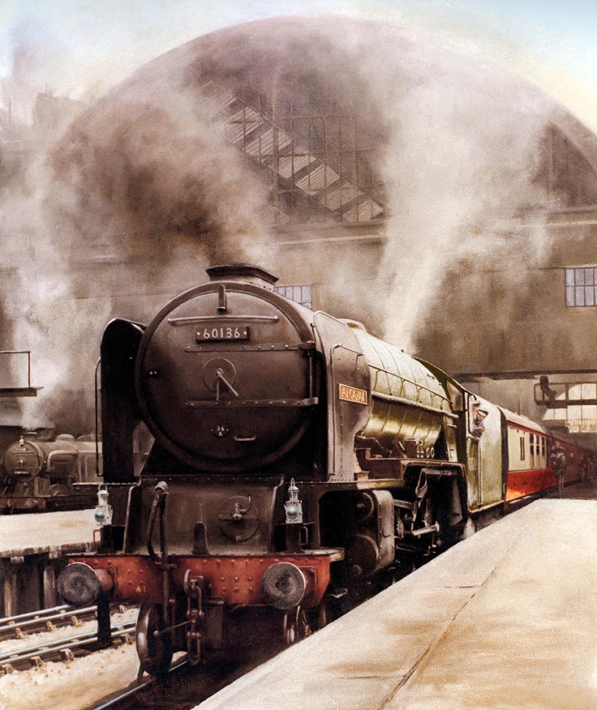 Peppercorn A1 class loco leaving Kings Cross station in 1957