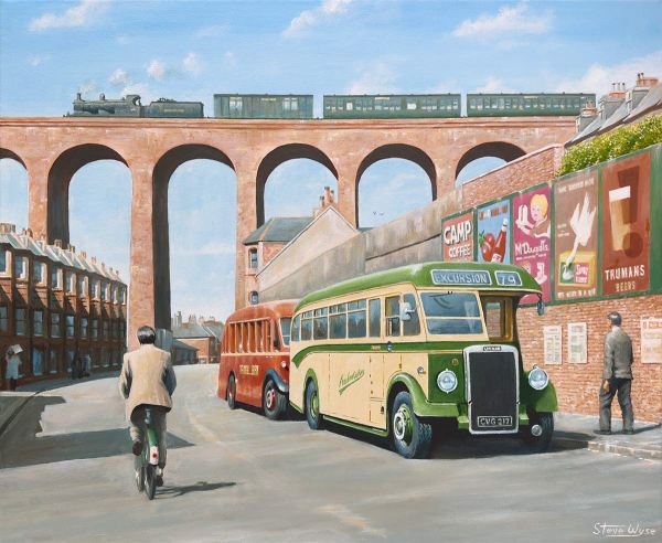 Train crossing Folkestone's Foord railway viaduct. A view along Bradstone Road in 1949.