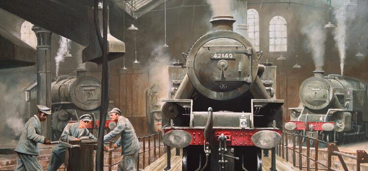 2025 Railway Art Exhibitions Tank engines inside Bradford locomotive shed.