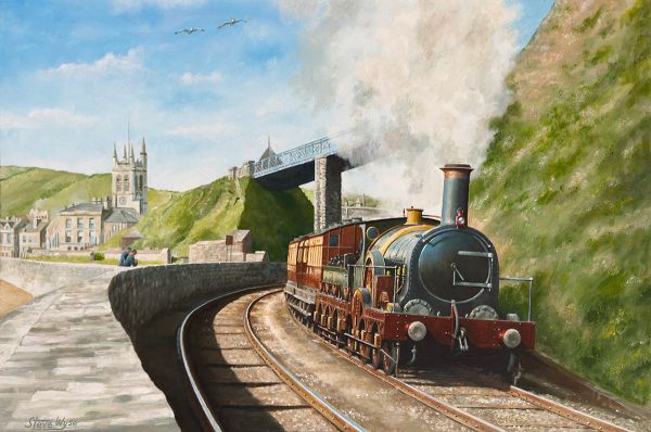 Broad gauge train at Teignmouth, Devon in the 1880s.