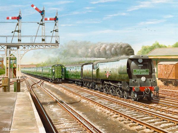 The up Atlantic Coast Express at Weybridge behind a Bulleid pacific No.35004 Cunard White Star