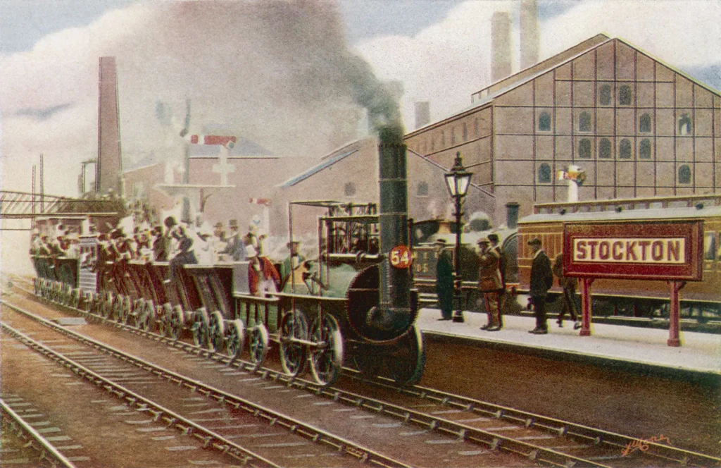 Painting showing the opening of the Stockton & Darlington Railway in 1825.