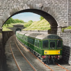 Diesel multiple unit train leaving Bramhope Tunnel in 1963.