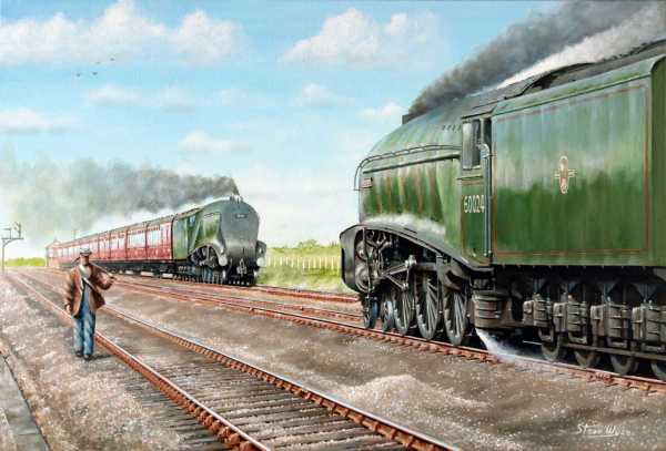 Gresley A4 pacific engines pass at speed