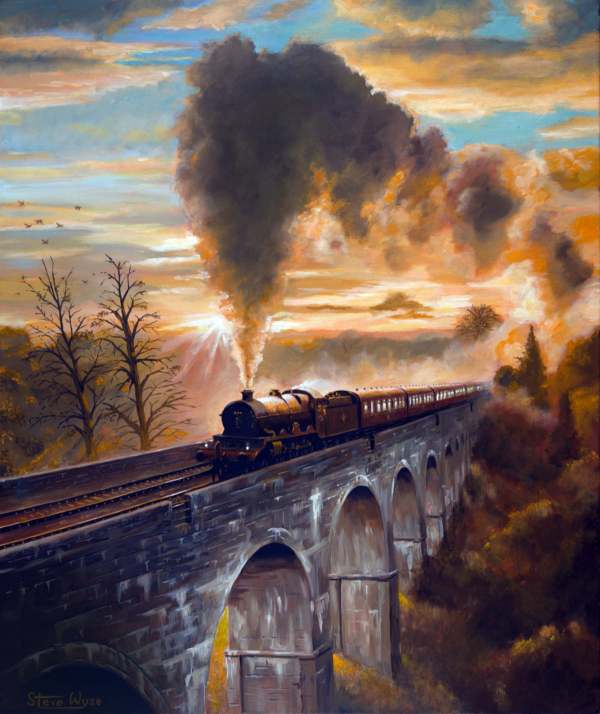 Great Western Railway Castle class crossing a viaduct in Cornwall