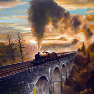 Great Western Railway Castle class crossing a viaduct in Cornwall