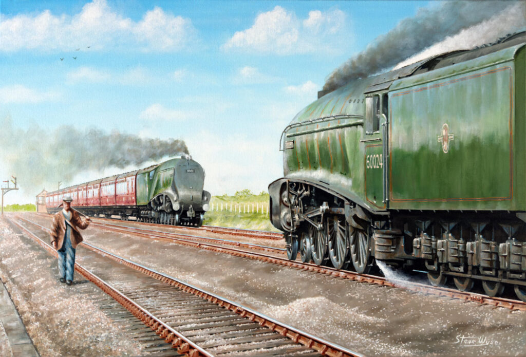 Gresley A4 pacific engines pass at speed