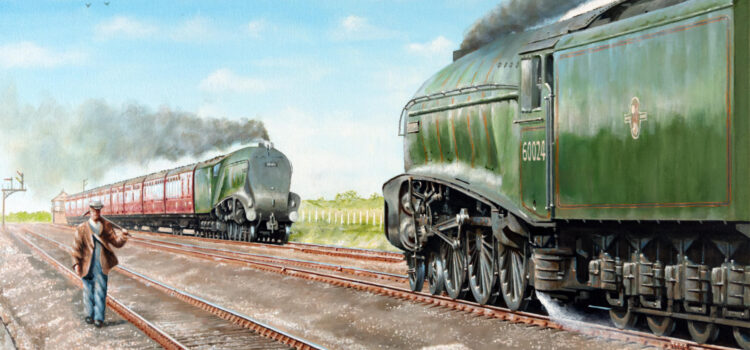 Gresley A4s on the East Coast Main Line Gresley A4 pacific engines pass at speed