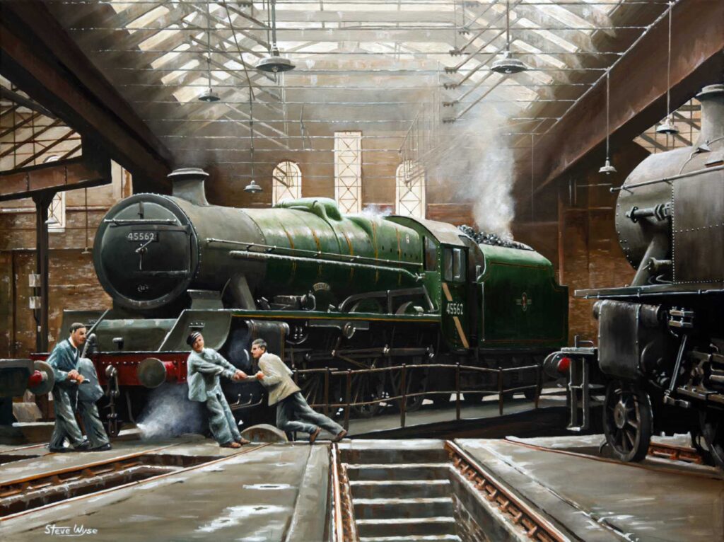 Stanier Jubilee class 45562 Alberta inside Holbeck engine shed.